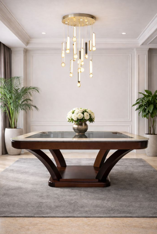 MESA EGO CUADRADA MARMOL MARFIL /CRISTAL