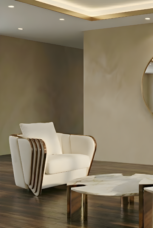 SILLON 1301-1 ORO ROSA / TELA BLANCA