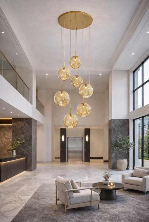 DXD-032101 CANDIL 6 LUCES LATON/COGNAC